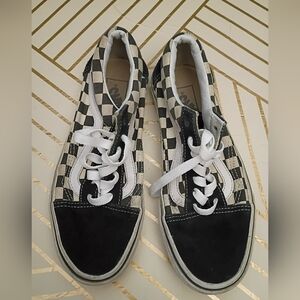 Vans Women's Checkered Black and White Sneakers